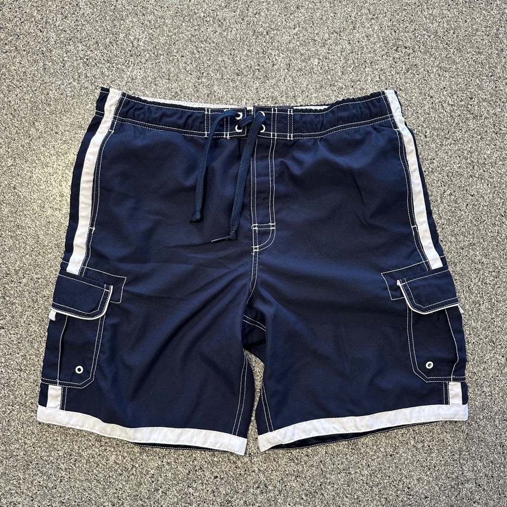 Joe Boxer Cargo Boardshorts Mens L Navy Blue Swim Shorts Trunks 20" Y2K Loose